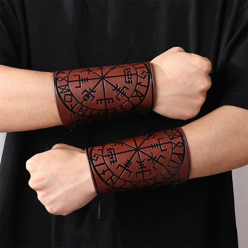 Fashion Punk Men Women Cosplay Wide Leather Bracelet Arm Armor Cuff Wrist Guard Viking Pattern Wide Bracelet Wristband Jewelry Fashion Punk Men Women Cosplay Wide Leather Bracelet Arm Armor Cuff Wrist Guard Viking Pattern Wide Bracelet Wristband Jewelry