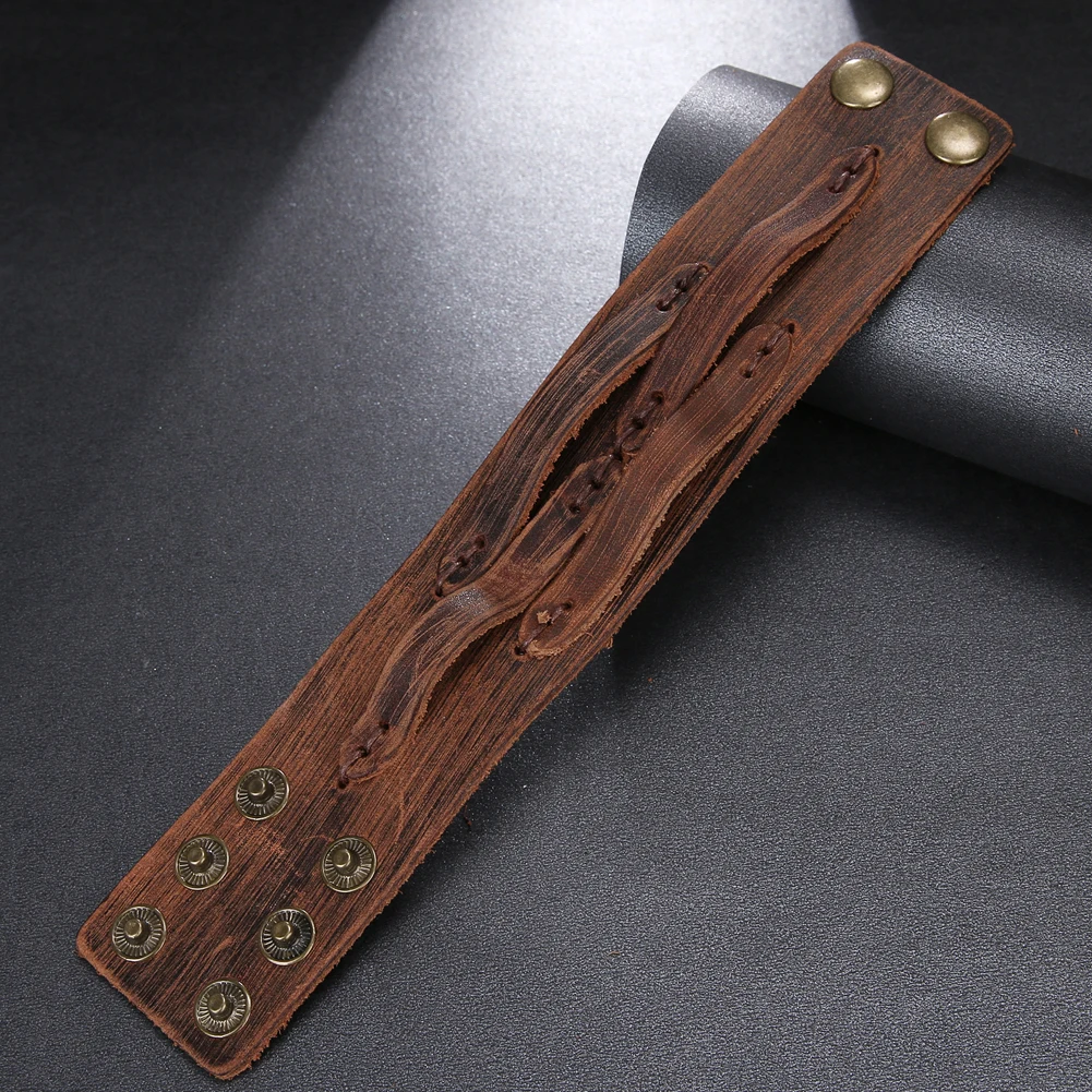 2025 Trend Jewelry Vintage Hand Woven Smooth Leather Bracelet Cuff Wide Leather Bracelet For Men’s Accessories Pulsera 2025 Trend Jewelry Vintage Hand Woven Smooth Leather Bracelet Cuff Wide Leather Bracelet For Men's Accessories Pulsera