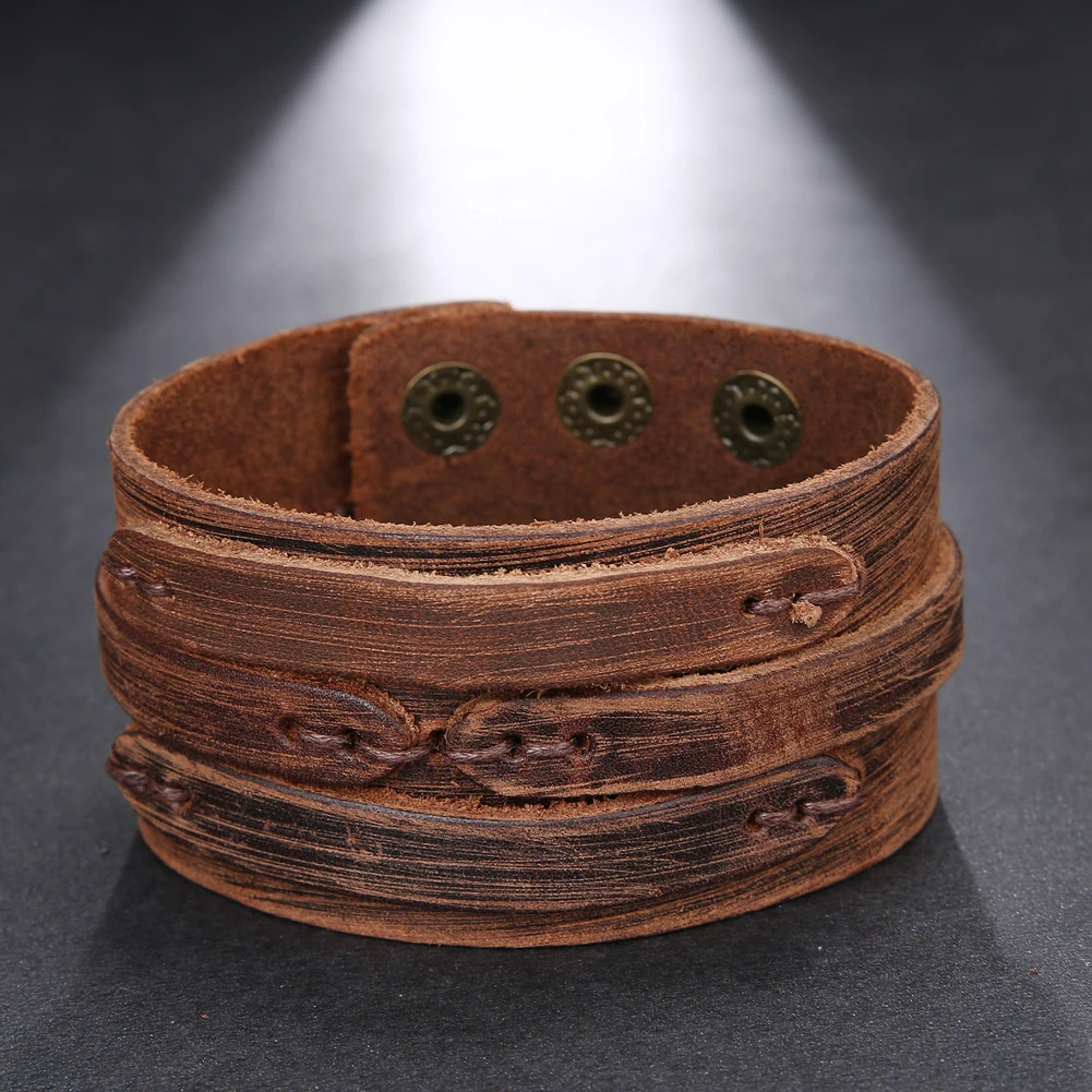 2025 Trend Jewelry Vintage Hand Woven Smooth Leather Bracelet Cuff Wide Leather Bracelet For Men's Accessories Pulsera