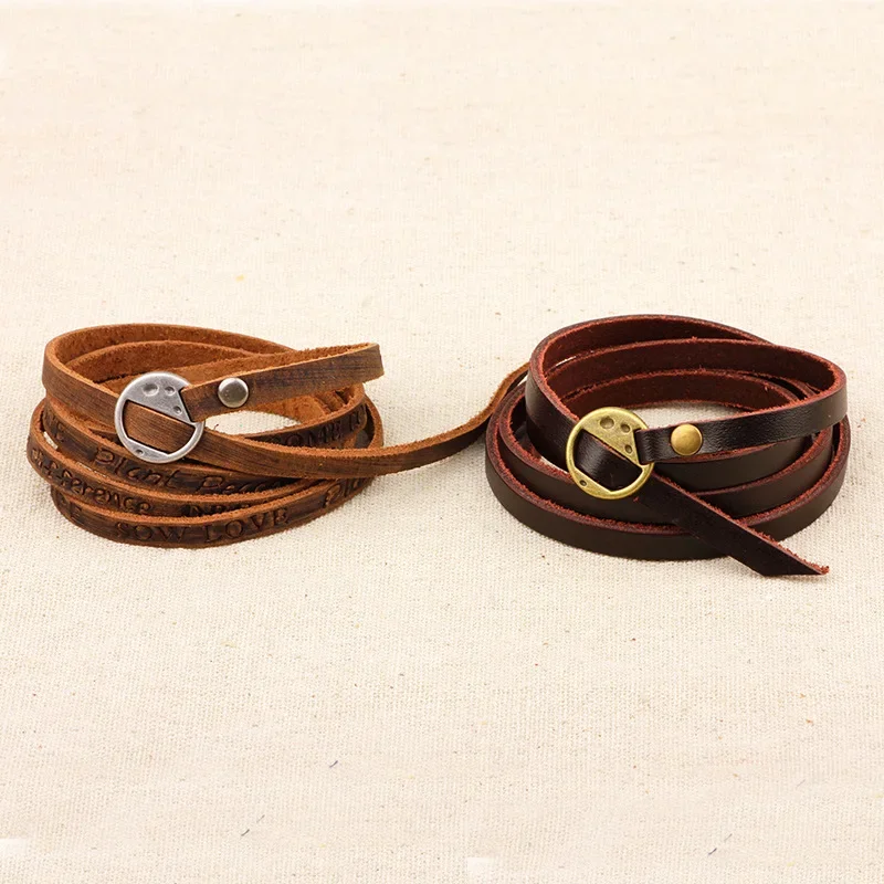 Vintage Bohemian Leather Wrap Bracelet – Multilayer Cowhide Cuff with Inspirational Engraving for Men & Women Vintage Bohemian Leather Wrap Bracelet – Multilayer Cowhide Cuff with Inspirational Engraving for Men & Women