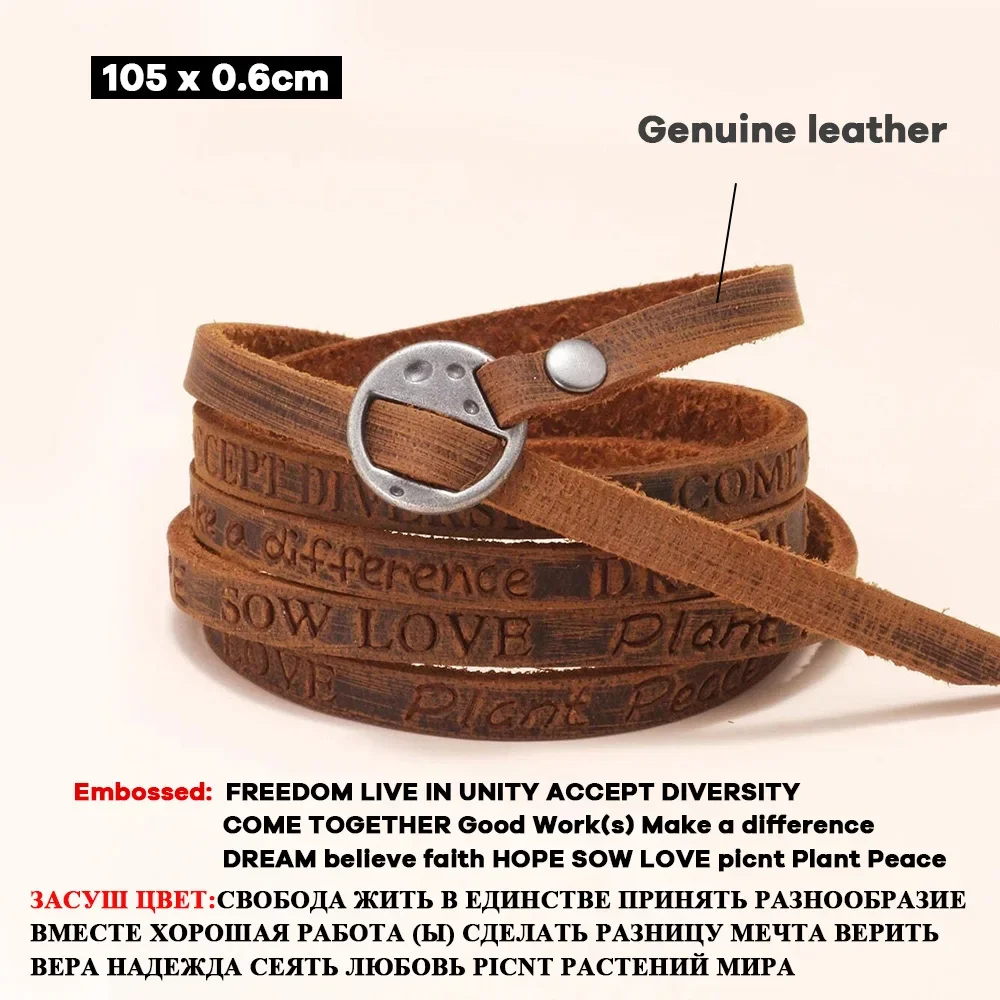 Vintage Bohemian Leather Wrap Bracelet – Multilayer Cowhide Cuff with Inspirational Engraving for Men & Women Vintage Bohemian Leather Wrap Bracelet – Multilayer Cowhide Cuff with Inspirational Engraving for Men & Women