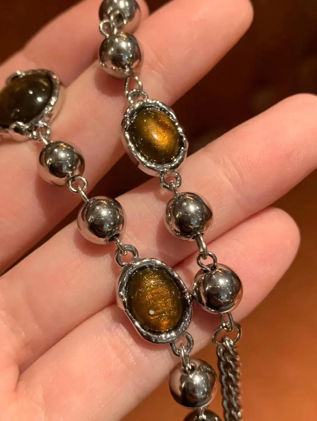 New Trendy Amber Cat Eye Stone Choker Necklace for Women Versatile Simple Punk Gothic Necklace Jewelry Gift