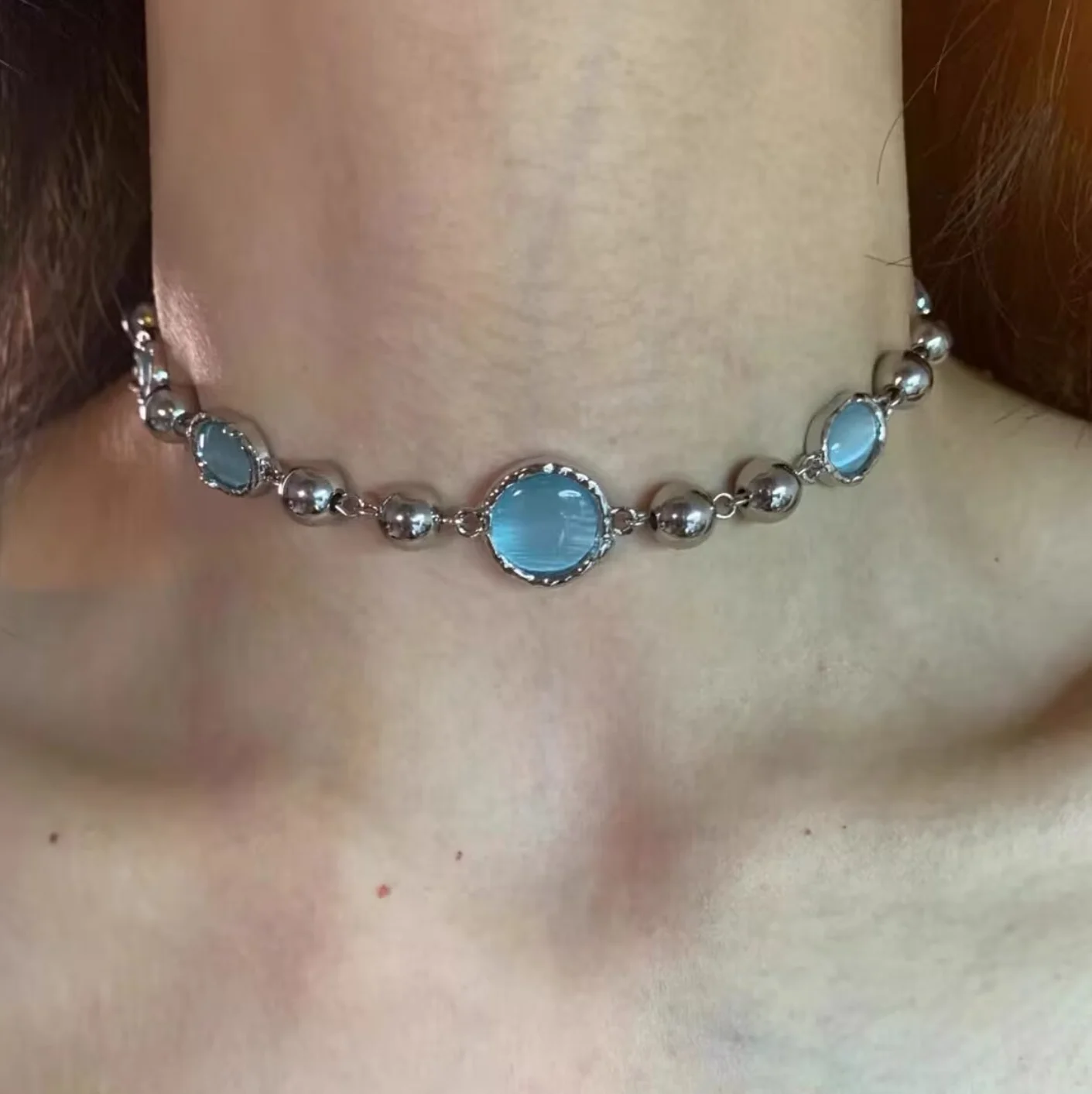 New Trendy Amber Cat Eye Stone Choker Necklace for Women Versatile Simple Punk Gothic Necklace Jewelry Gift