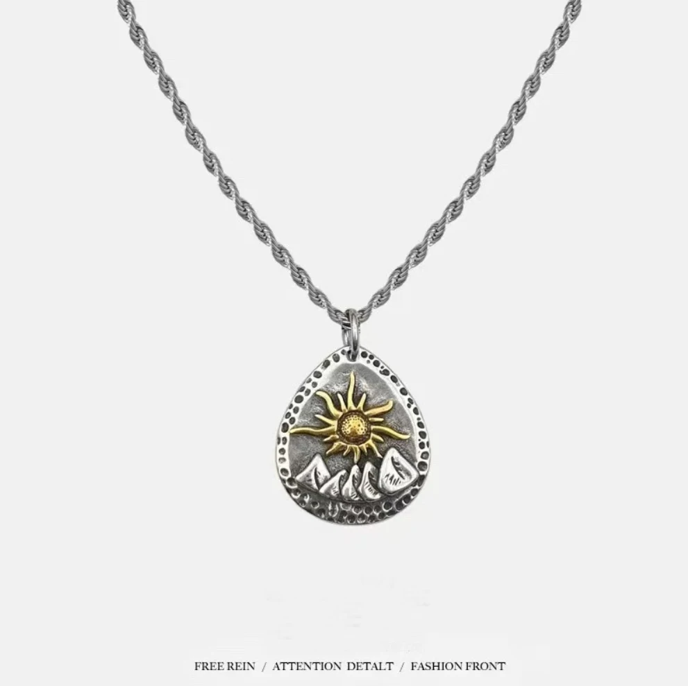 New Trendy Retro Silver Wishing Stone Sun Pendant Necklace for Women Men Handmade Simple Desgin Couple Necklace Jewelry Gift New Trendy Retro Silver Wishing Stone Sun Pendant Necklace for Women Men Handmade Simple Desgin Couple Necklace Jewelry Gift