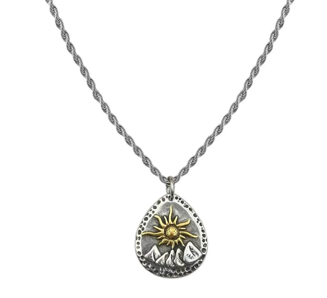 New Trendy Retro Silver Wishing Stone Sun Pendant Necklace for Women Men Handmade Simple Desgin Couple Necklace Jewelry Gift New Trendy Retro Silver Wishing Stone Sun Pendant Necklace for Women Men Handmade Simple Desgin Couple Necklace Jewelry Gift