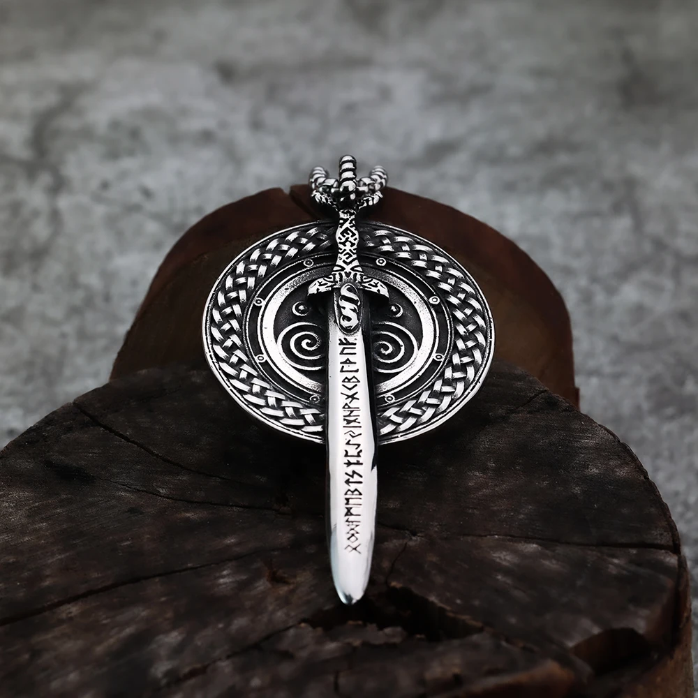 European and American Style Viking Personality Rune Warrior Sword Shield Men’s Stainless Steel Pendant Necklace Viking Jewelry European and American Style Viking Personality Rune Warrior Sword Shield Men's Stainless Steel Pendant Necklace Viking Jewelry