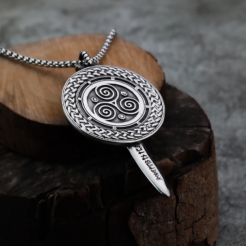 European and American Style Viking Personality Rune Warrior Sword Shield Men's Stainless Steel Pendant Necklace Viking Jewelry