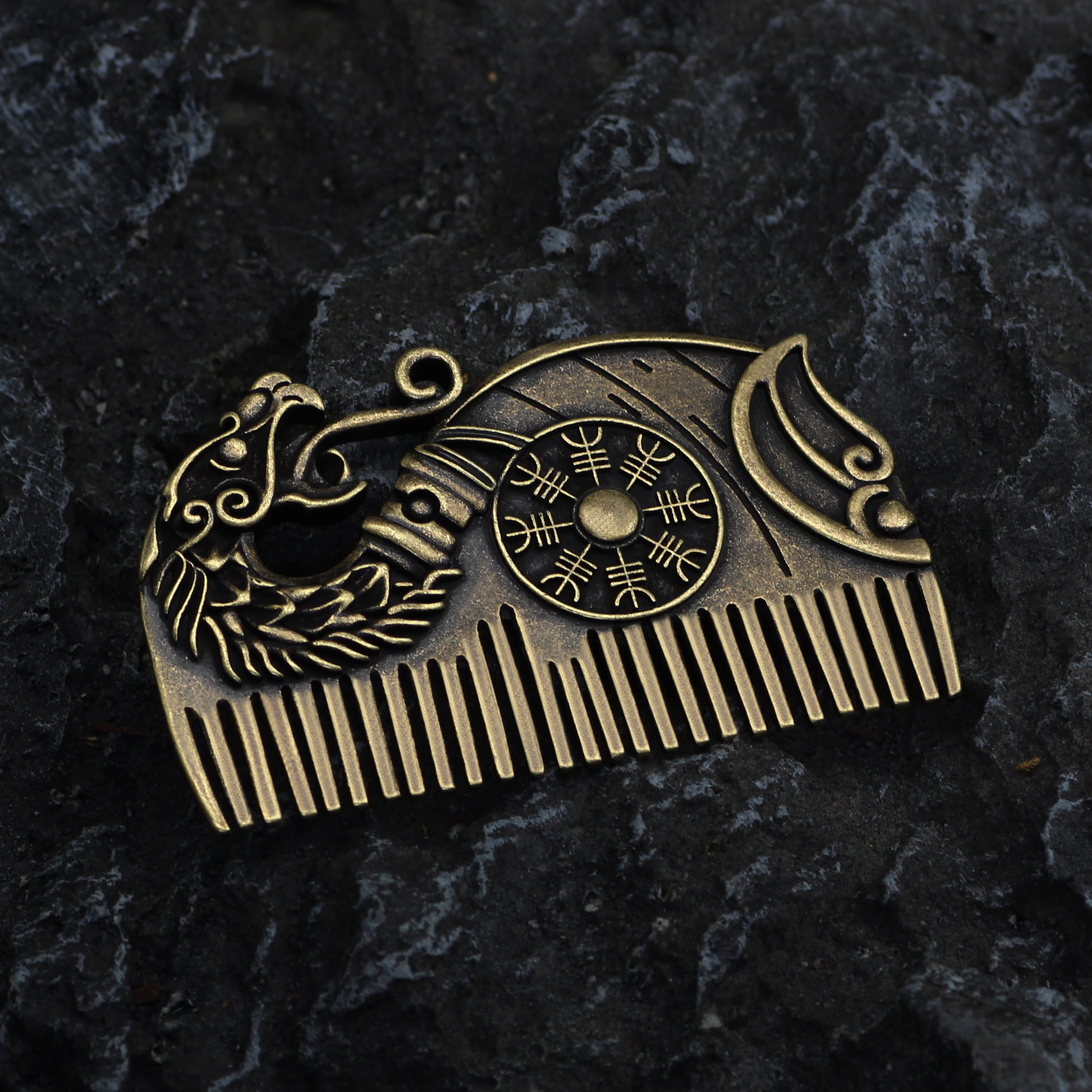 Viking Beard Comb Drakkar with Aegishjalmur shield Jewelry Viking Gift For Men