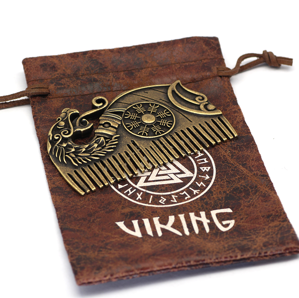 Viking Beard Comb Drakkar with Aegishjalmur shield Jewelry Viking Gift For Men