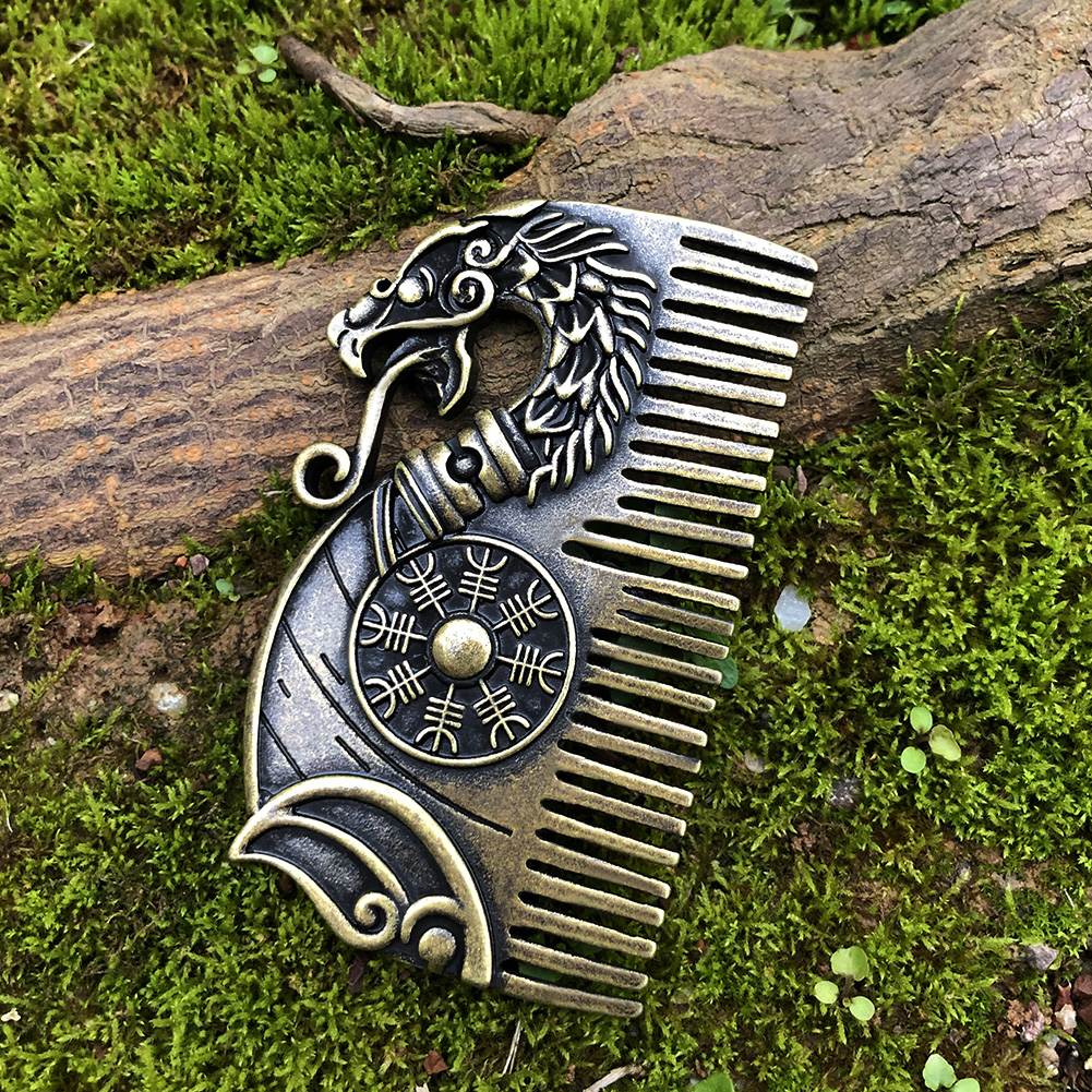 Viking Beard Comb Drakkar with Aegishjalmur shield Jewelry Viking Gift For Men