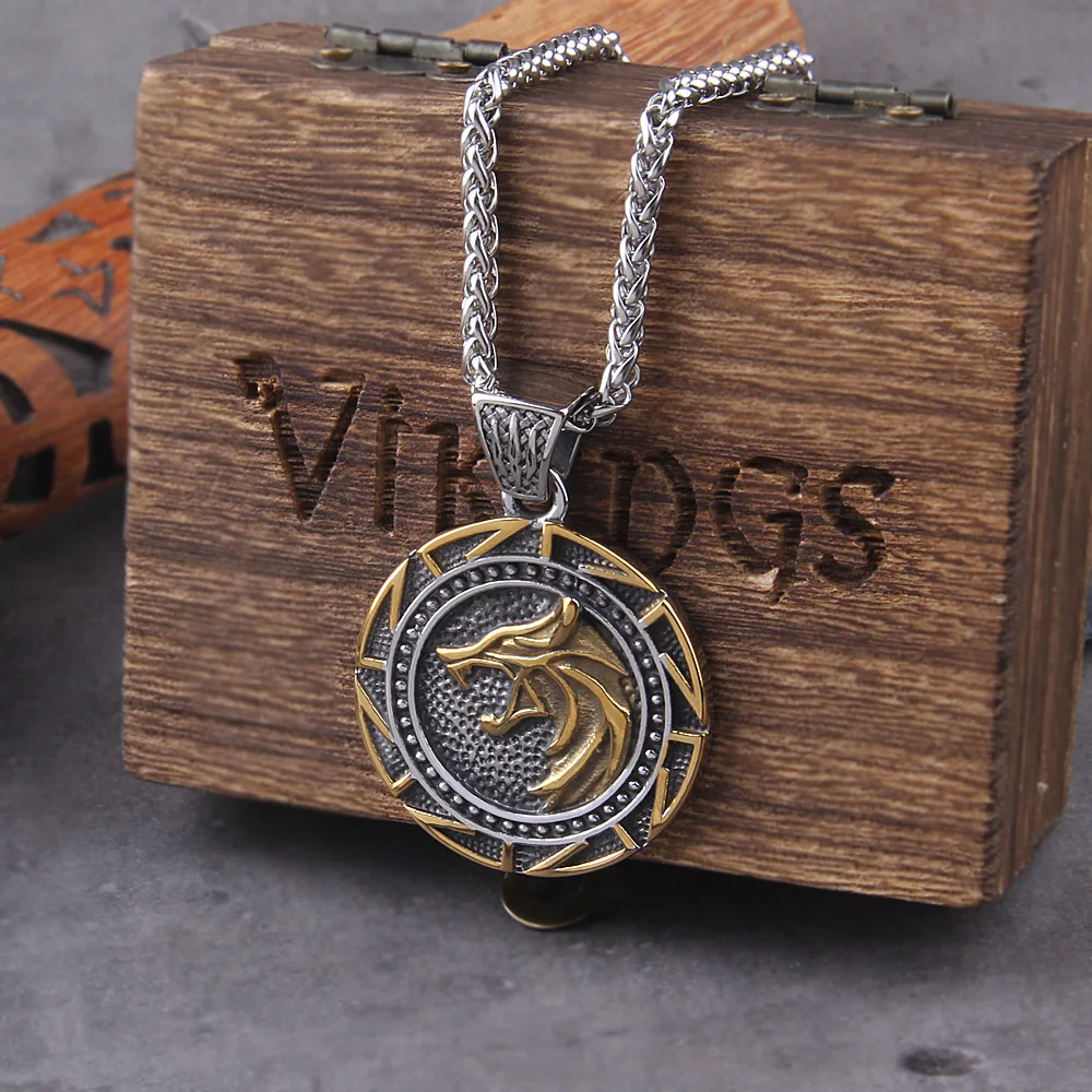 Mens Vintage Viking Wolf Pendant Runes Necklace Punk Street Rock Nordic Stainless Steel Odin Wolf Head Necklace Fashion Jewelry Mens Vintage Viking Wolf Pendant Runes Necklace Punk Street Rock Nordic Stainless Steel Odin Wolf Head Necklace Fashion Jewelry