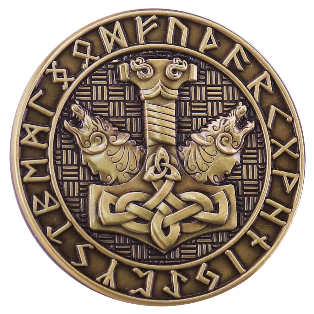 Mjolnir Hammer With Wolf Brooch Norse Mythology Viking Symbol Vintage Metal Badge Mjolnir Hammer With Wolf Brooch Norse Mythology Viking Symbol Vintage Metal Badge