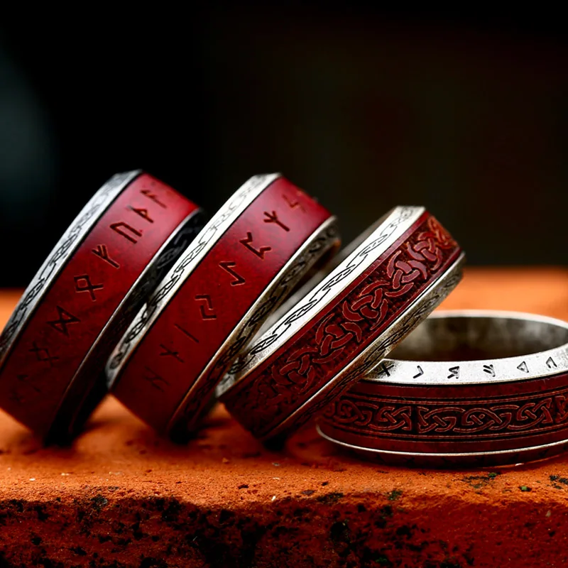BEIER 2024 New Unique Design Stainless Steel Spinning Viking Red Rosewood Ring For Men Nordic Valknut Celtic Knot Wood Jewelry BEIER 2024 New Unique Design Stainless Steel Spinning Viking Red Rosewood Ring For Men Nordic Valknut Celtic Knot Wood Jewelry