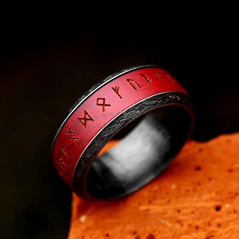 BEIER 2024 New Unique Design Stainless Steel Spinning Viking Red Rosewood Ring For Men Nordic Valknut Celtic Knot Wood Jewelry