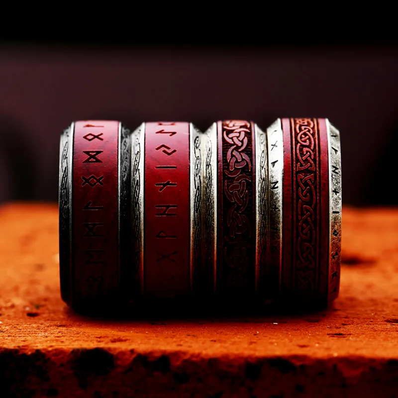 BEIER 2024 New Unique Design Stainless Steel Spinning Viking Red Rosewood Ring For Men Nordic Valknut Celtic Knot Wood Jewelry BEIER 2024 New Unique Design Stainless Steel Spinning Viking Red Rosewood Ring For Men Nordic Valknut Celtic Knot Wood Jewelry