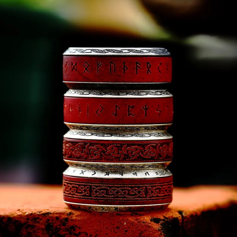 BEIER 2024 New Unique Design Stainless Steel Spinning Viking Red Rosewood Ring For Men Nordic Valknut Celtic Knot Wood Jewelry BEIER 2024 New Unique Design Stainless Steel Spinning Viking Red Rosewood Ring For Men Nordic Valknut Celtic Knot Wood Jewelry