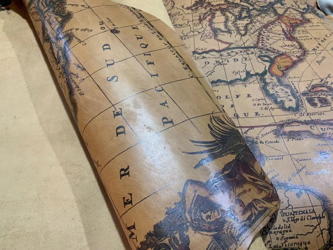 Genuine Leather map pendant! Vintage distressed print calf skin 7-9sf. thickness 1.0 Irregular Genuine Leather map pendant! Vintage distressed print calf skin 7-9sf. thickness 1.0 Irregular