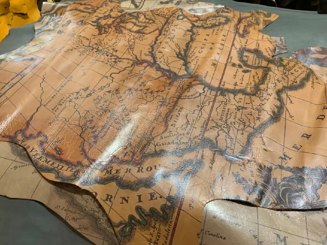 Genuine Leather map pendant! Vintage distressed print calf skin 7-9sf. thickness 1.0 Irregular Genuine Leather map pendant! Vintage distressed print calf skin 7-9sf. thickness 1.0 Irregular