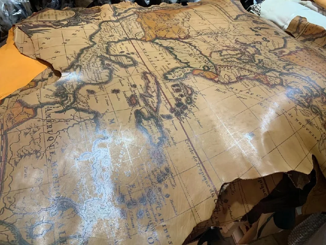 Genuine Leather map pendant! Vintage distressed print calf skin 7-9sf. thickness 1.0 Irregular Genuine Leather map pendant! Vintage distressed print calf skin 7-9sf. thickness 1.0 Irregular