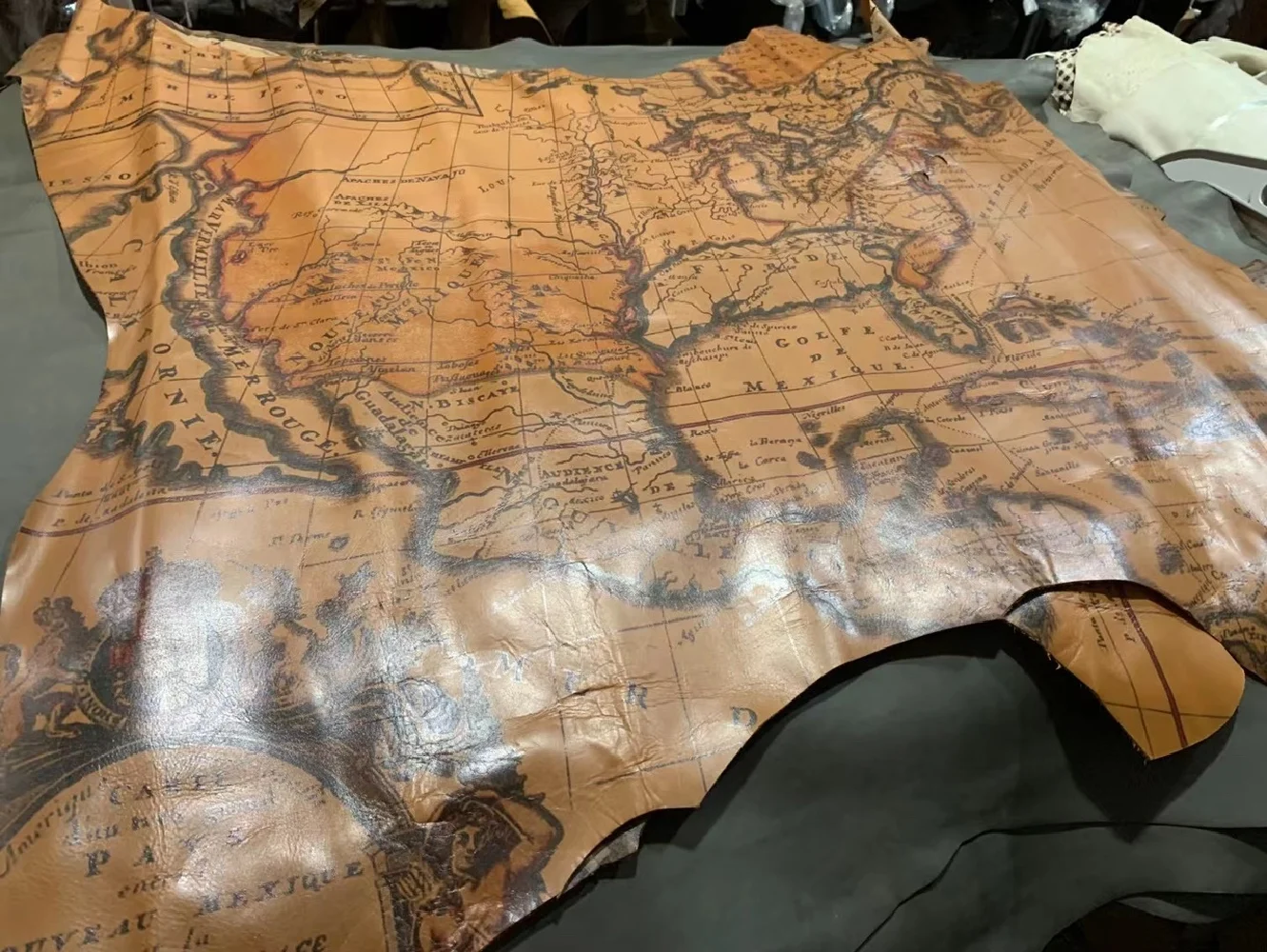 Genuine Leather map pendant! Vintage distressed print calf skin 7-9sf. thickness 1.0 Irregular Genuine Leather map pendant! Vintage distressed print calf skin 7-9sf. thickness 1.0 Irregular