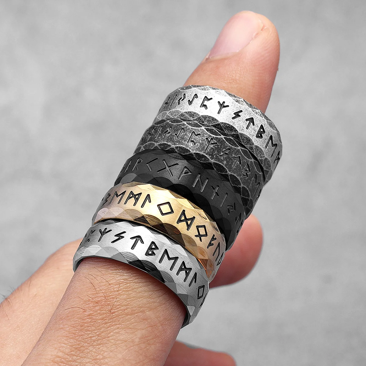 Vintage Nordic Vikings Runes Stainless Steel Womens Mens Rings Punk Simple For Boyfriend Biker Jewelry Creativity Gift Wholesale