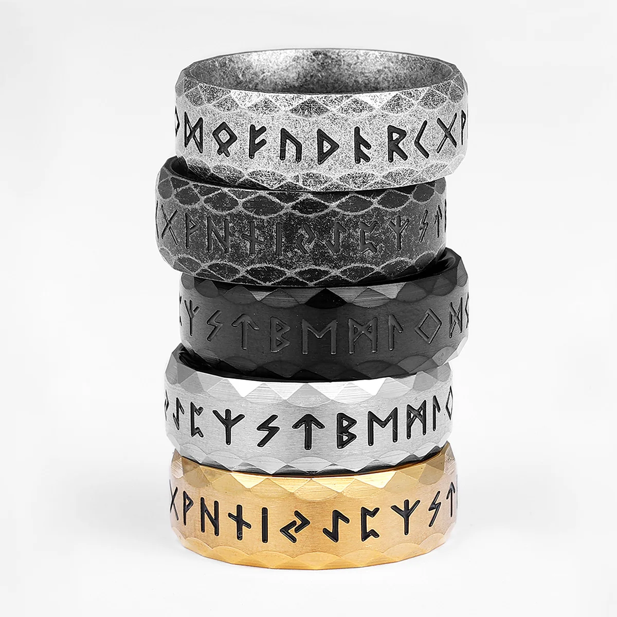 Vintage Nordic Vikings Runes Stainless Steel Womens Mens Rings Punk Simple For Boyfriend Biker Jewelry Creativity Gift Wholesale