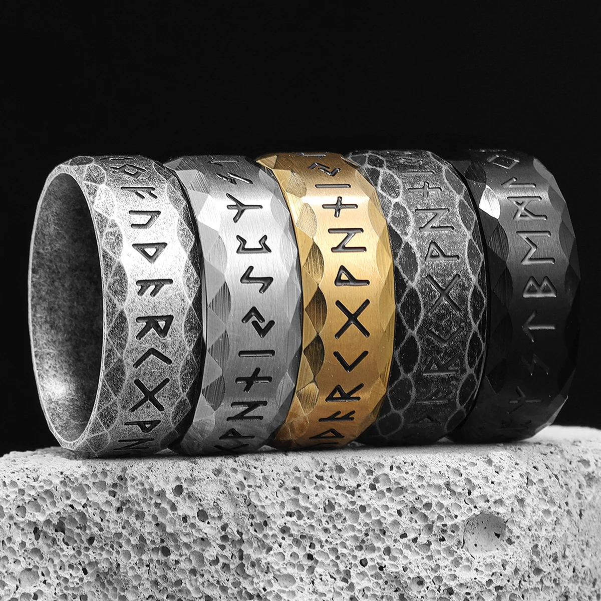 Vintage Nordic Vikings Runes Stainless Steel Womens Mens Rings Punk Simple For Boyfriend Biker Jewelry Creativity Gift Wholesale