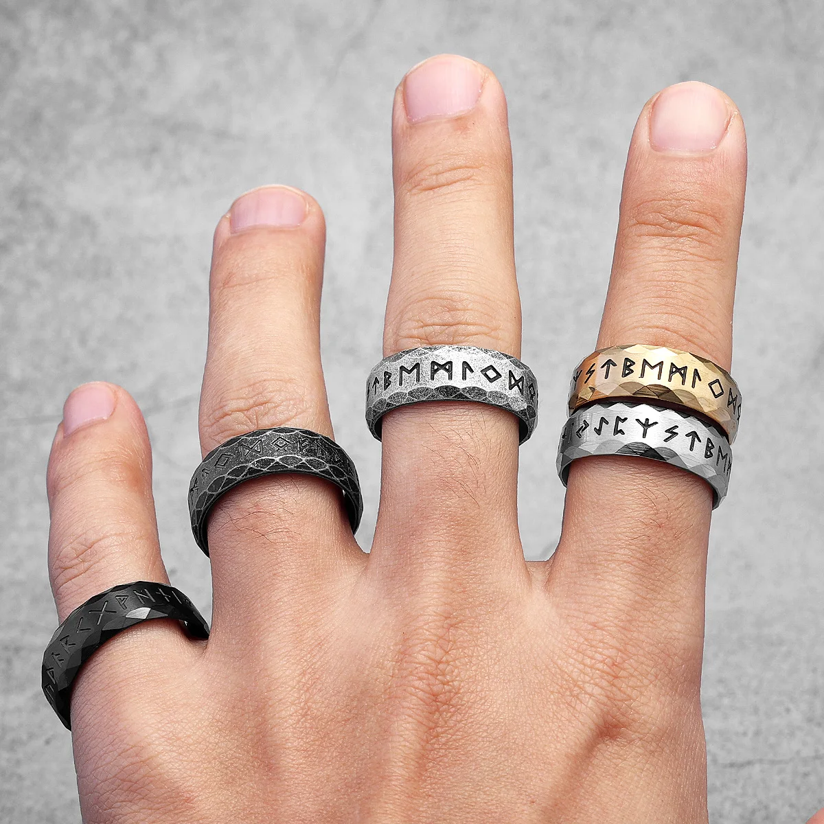Vintage Nordic Vikings Runes Stainless Steel Womens Mens Rings Punk Simple For Boyfriend Biker Jewelry Creativity Gift Wholesale
