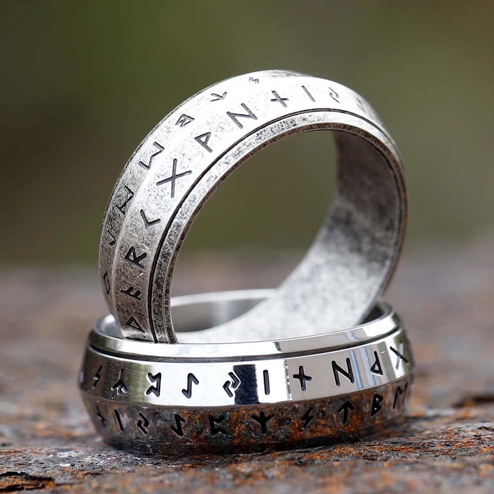 2024 NEW Rotatable Men's 316L stainless steel rings retro Odin Viking rune for teen RING Amulet fashion Jewelry Gift 2024 NEW Rotatable Men's 316L stainless steel rings retro Odin Viking rune for teen RING Amulet fashion Jewelry Gift