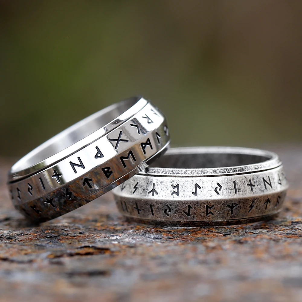 2024 NEW Rotatable Men’s 316L stainless steel rings retro Odin Viking rune for teen RING Amulet fashion Jewelry Gift 2024 NEW Rotatable Men's 316L stainless steel rings retro Odin Viking rune for teen RING Amulet fashion Jewelry Gift