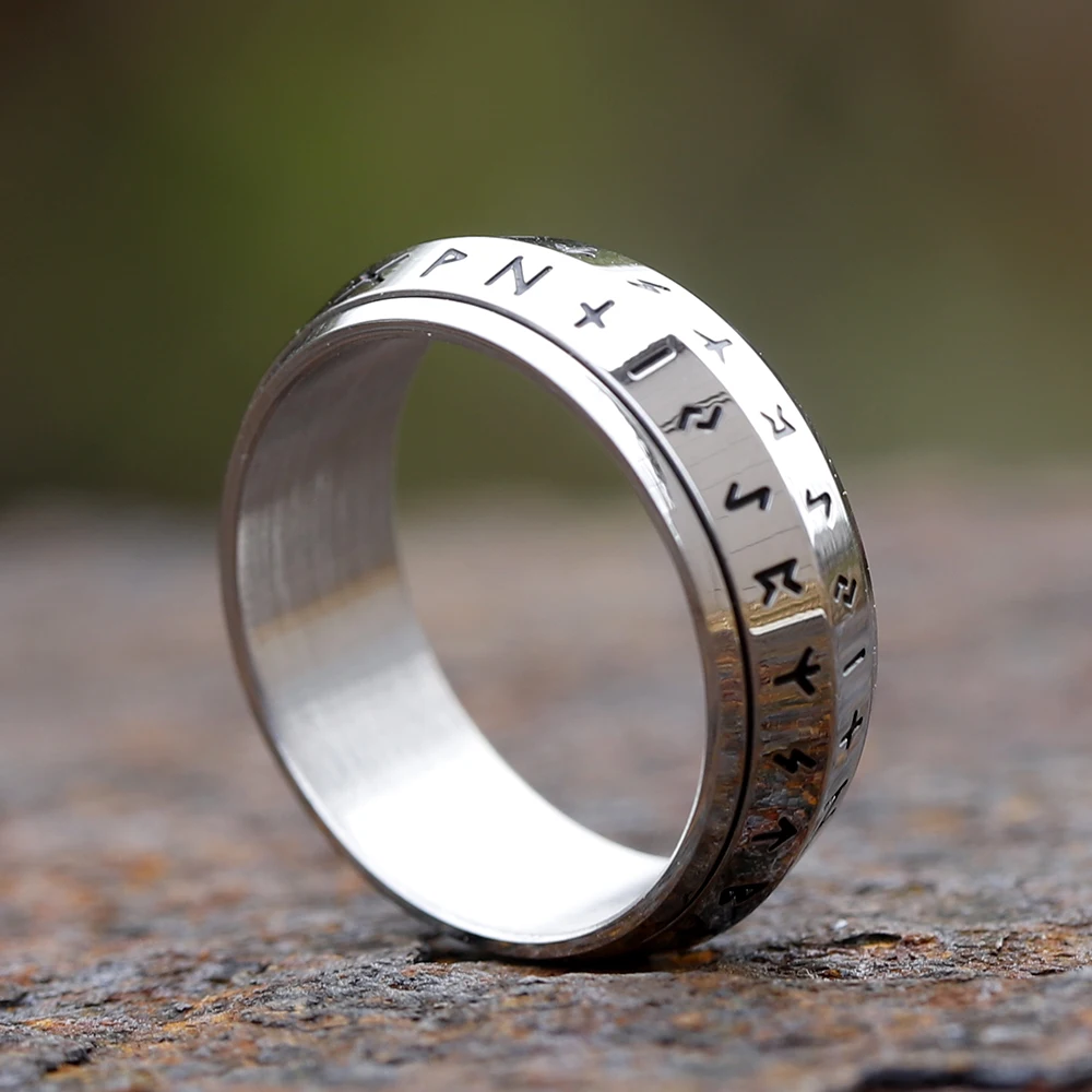 2024 NEW Rotatable Men's 316L stainless steel rings retro Odin Viking rune for teen RING Amulet fashion Jewelry Gift 2024 NEW Rotatable Men's 316L stainless steel rings retro Odin Viking rune for teen RING Amulet fashion Jewelry Gift