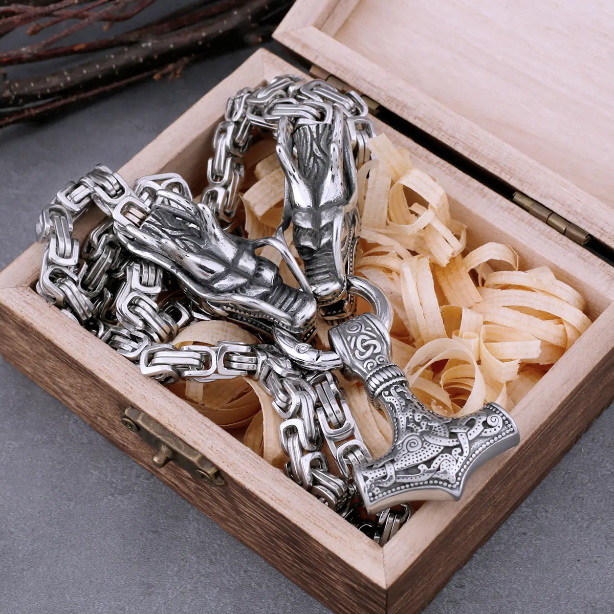 Vikings Thor’s Hammer Pendant Steel Color Dragon Head Square Necklace Fashion Amulet Hip Hop Vintage Jewelry As Gift for Men Vikings Thor's Hammer Pendant Steel Color Dragon Head Square Necklace Fashion Amulet Hip Hop Vintage Jewelry As Gift for Men