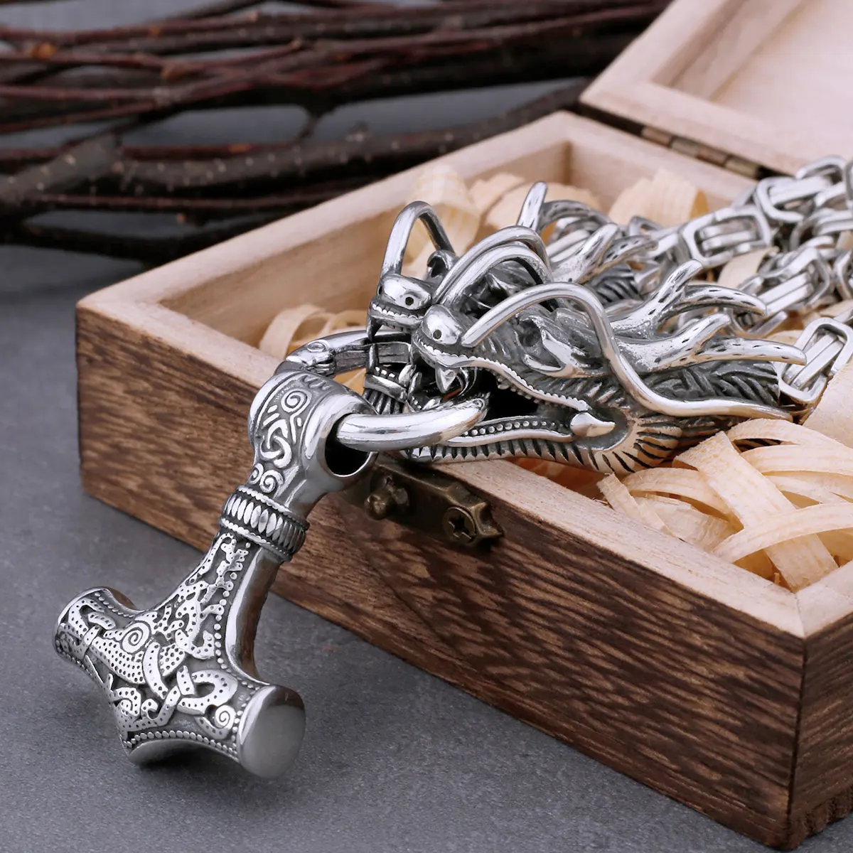 Vikings Thor’s Hammer Pendant Steel Color Dragon Head Square Necklace Fashion Amulet Hip Hop Vintage Jewelry As Gift for Men Vikings Thor's Hammer Pendant Steel Color Dragon Head Square Necklace Fashion Amulet Hip Hop Vintage Jewelry As Gift for Men