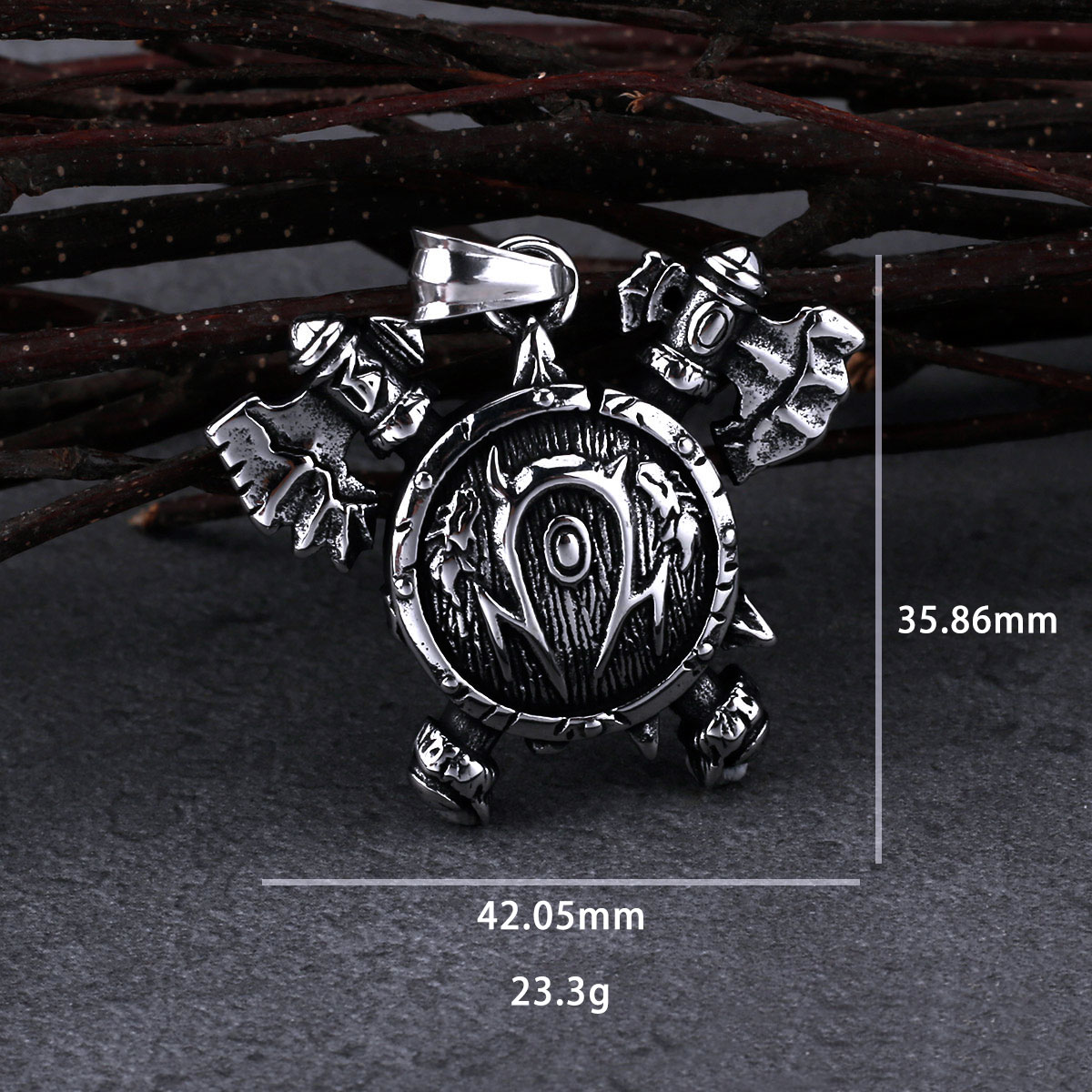 Stainless Steel Nordic Viking Double Axe Ghost Personality Necklace Men's Pendant Accessories Jewelry with Wooden Box