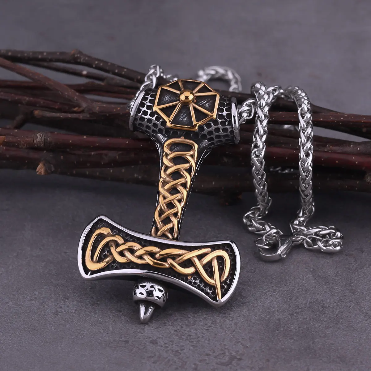Vikings Stainless Steel Celtic Endless Knot Necklace Scandinavian Rune Amulet Jewelry Gold Color Rock Hip Hop Biker Pendant