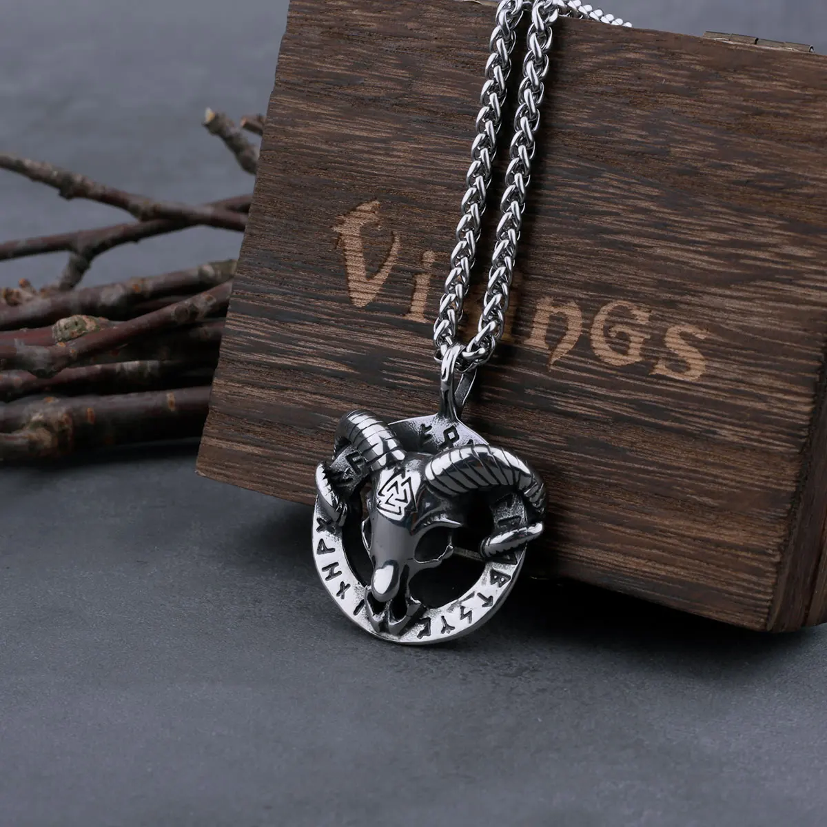 Stainless Steel Viking Rune Imitation Goat Head Necklace Men’s Amulet Pendant Biker Gothic Party Club Jewelry Gift for Boyfriend Stainless Steel Viking Rune Imitation Goat Head Necklace Men's Amulet Pendant Biker Gothic Party Club Jewelry Gift for Boyfriend