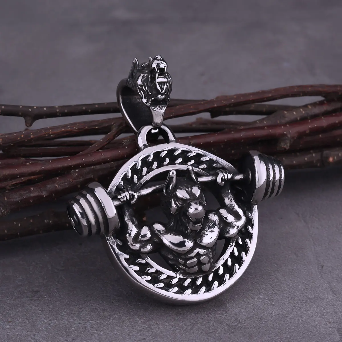 Masculine Men's Dumbbell Fitness Pendant Heavy Metal Never Fade Stainless Steel Personalized Necklace Jewelry Gift for Males