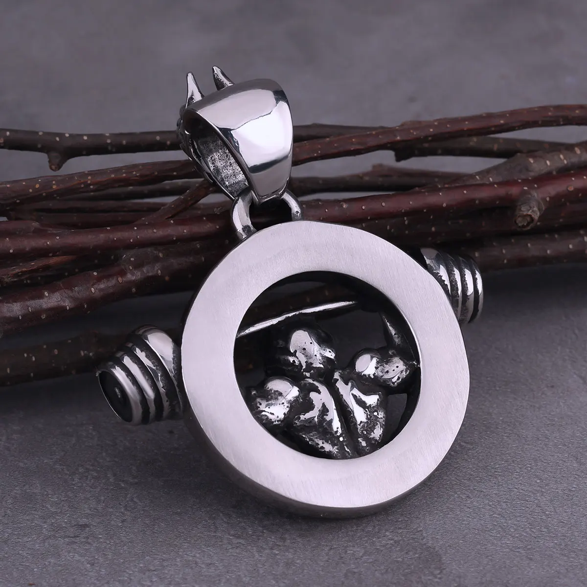 Masculine Men's Dumbbell Fitness Pendant Heavy Metal Never Fade Stainless Steel Personalized Necklace Jewelry Gift for Males