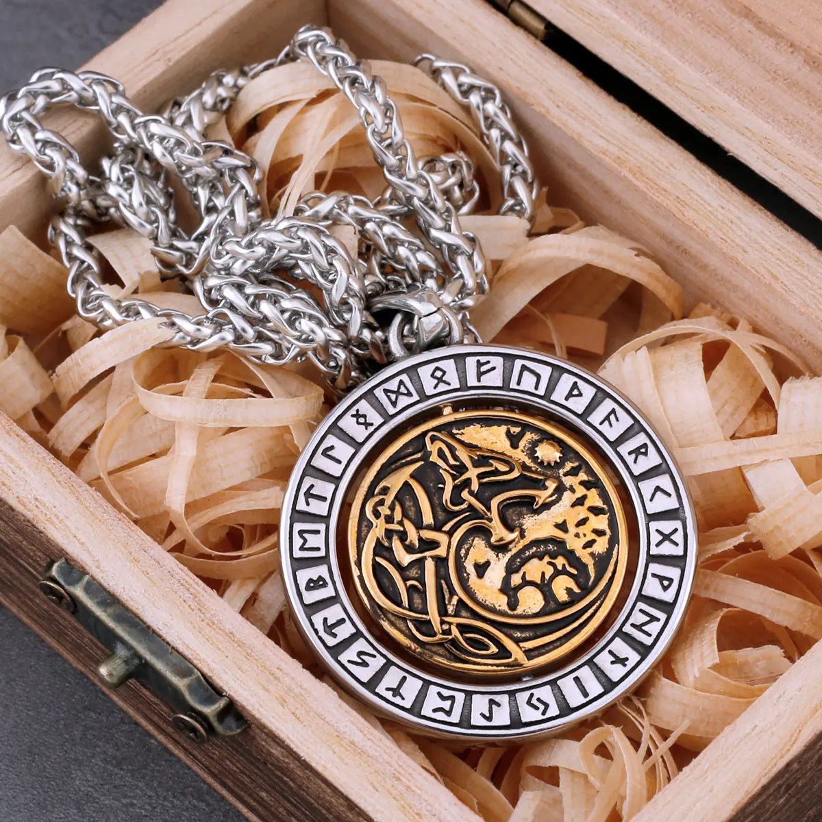 Rotate Vikings Wolf Necklace Stainless Steel Men’s Tree of Life Odin Rune Amulet Pendant Necklace Vintage Charm Jewelry As Gift Rotate Vikings Wolf Necklace Stainless Steel Men's Tree of Life Odin Rune Amulet Pendant Necklace Vintage Charm Jewelry As Gift