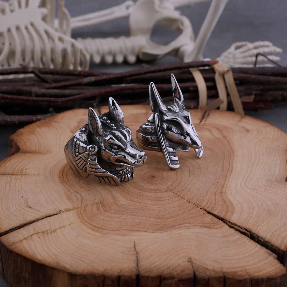 Stainless Steel Vintage Egyptian God Anubis Ring For Men Egyptian Mythology Hip Hop Fashion Biker Ring Animal Jewelry Wooden Box Stainless Steel Vintage Egyptian God Anubis Ring For Men Egyptian Mythology Hip Hop Fashion Biker Ring Animal Jewelry Wooden Box