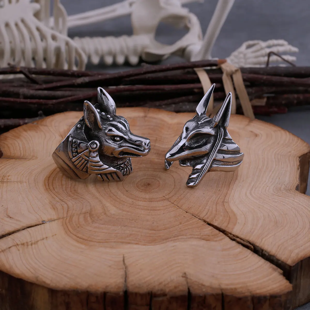 Stainless Steel Vintage Egyptian God Anubis Ring For Men Egyptian Mythology Hip Hop Fashion Biker Ring Animal Jewelry Wooden Box Stainless Steel Vintage Egyptian God Anubis Ring For Men Egyptian Mythology Hip Hop Fashion Biker Ring Animal Jewelry Wooden Box