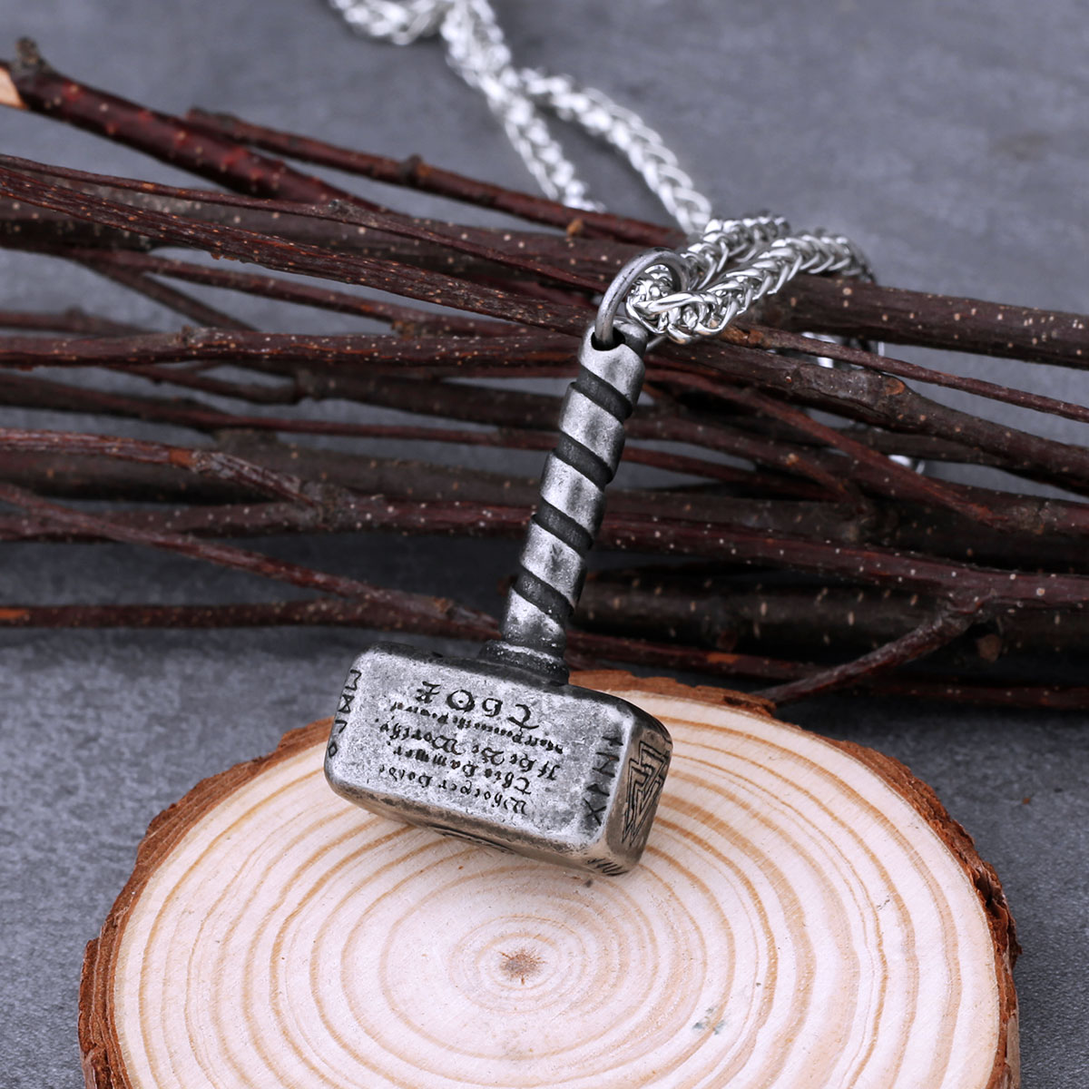 Viking Battle Thor's Hammer Necklace Stainless Steel Mens Vintage Fashion Pendant Necklace Nordic Jewelry Gift for Boyfriend