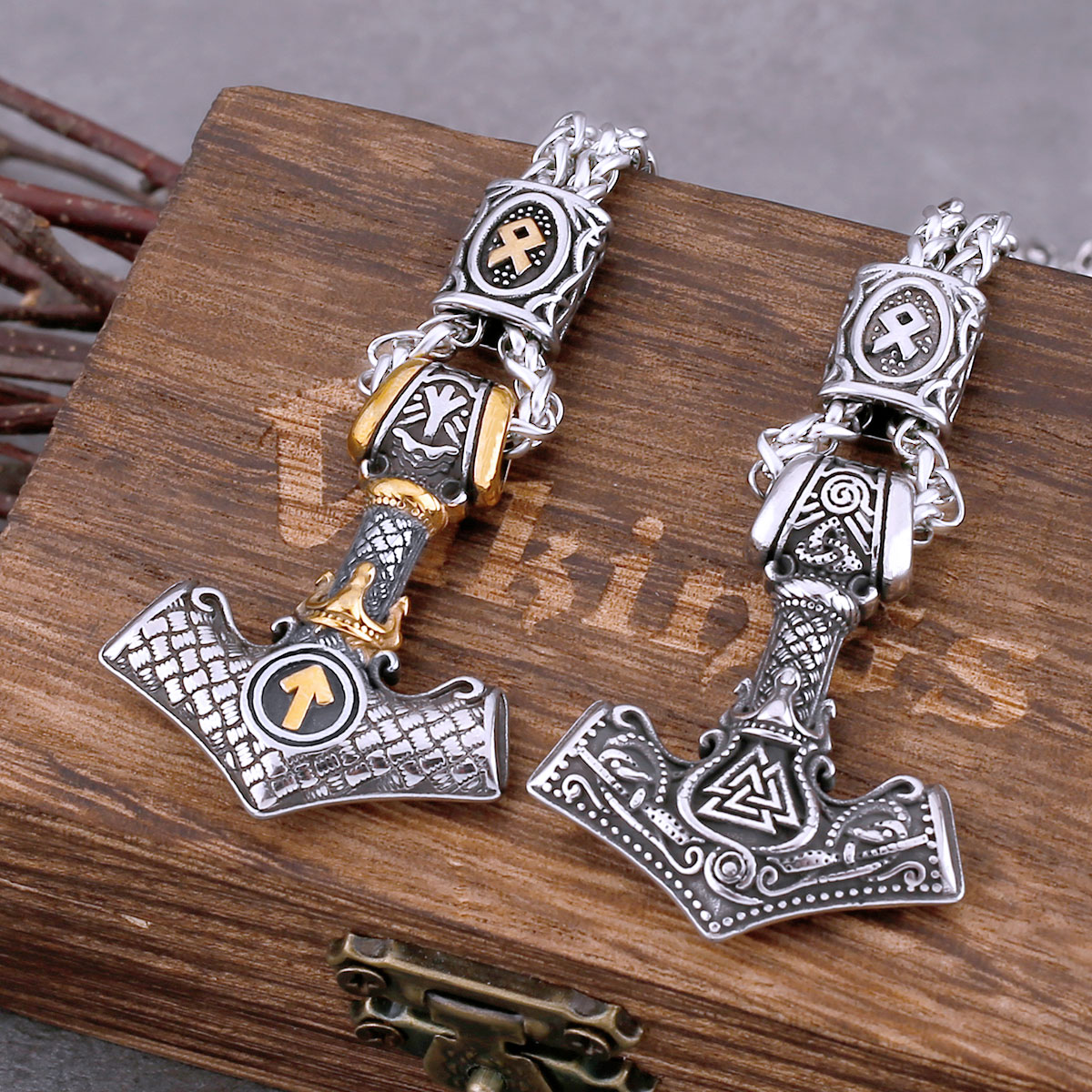 New Design Fashion Viking Thor's Hammer Necklace Men's Stainless Steel Jewelry Gift Vintage Scandinavian Rune Amulet Necklace