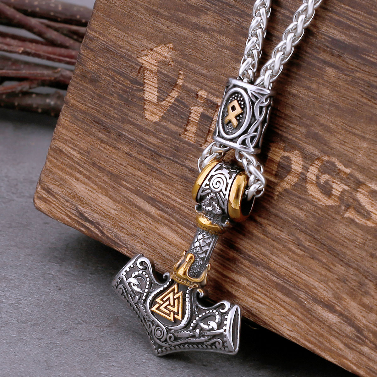 New Design Fashion Viking Thor's Hammer Necklace Men's Stainless Steel Jewelry Gift Vintage Scandinavian Rune Amulet Necklace