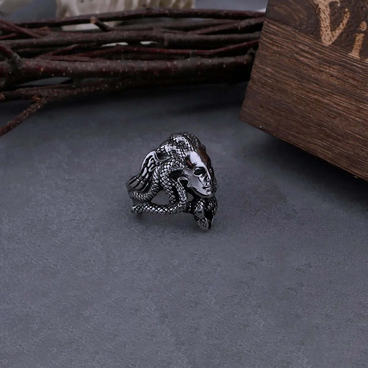 Stainless Steel Vintage Greek Mythology Medusa Ring Men and Women Punk Hip Hop Gothic Snake Ring Fashion Jewelry Party Gift Stainless Steel Vintage Greek Mythology Medusa Ring Men and Women Punk Hip Hop Gothic Snake Ring Fashion Jewelry Party Gift