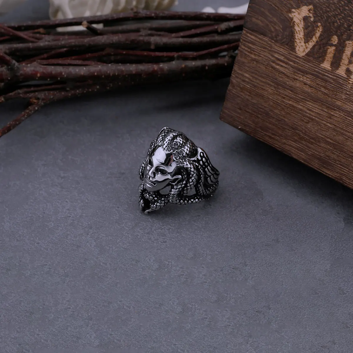 Stainless Steel Vintage Greek Mythology Medusa Ring Men and Women Punk Hip Hop Gothic Snake Ring Fashion Jewelry Party Gift Stainless Steel Vintage Greek Mythology Medusa Ring Men and Women Punk Hip Hop Gothic Snake Ring Fashion Jewelry Party Gift