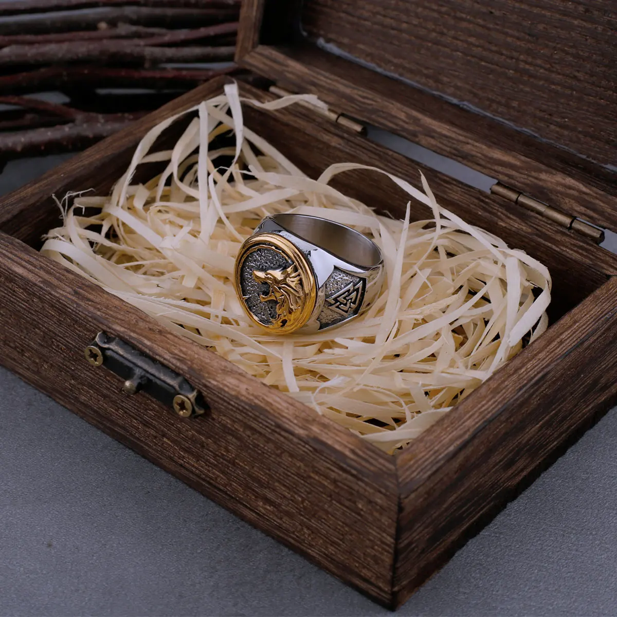 Viking Wolf Head Odin Rune Stainless Steel Ring Men's Fashion Domineering Hip-hop Street Men's Ring High-quality Jewelry