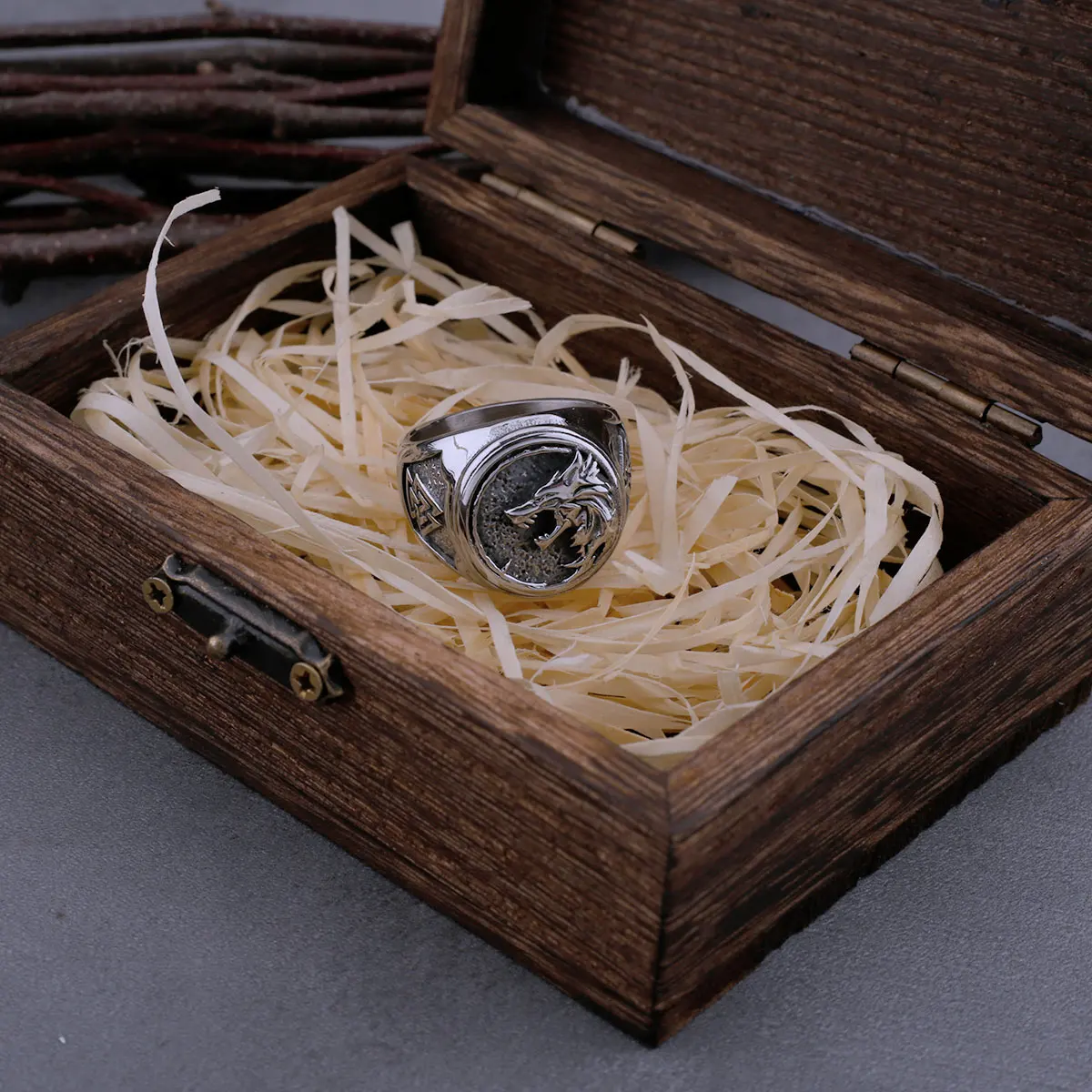 Viking Wolf Head Odin Rune Stainless Steel Ring Men's Fashion Domineering Hip-hop Street Men's Ring High-quality Jewelry