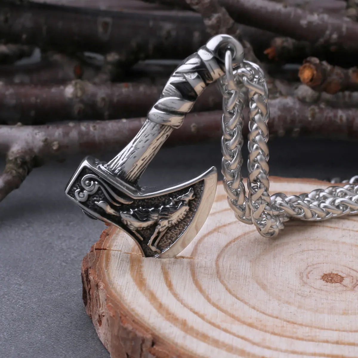 Viking Wolf Crow Axe Pendant Necklace Retro Slavic Odin Amulet Mens Fashion Charm Stainless Steel Necklace Jewelry Gift Viking Wolf Crow Axe Pendant Necklace Retro Slavic Odin Amulet Mens Fashion Charm Stainless Steel Necklace Jewelry Gift