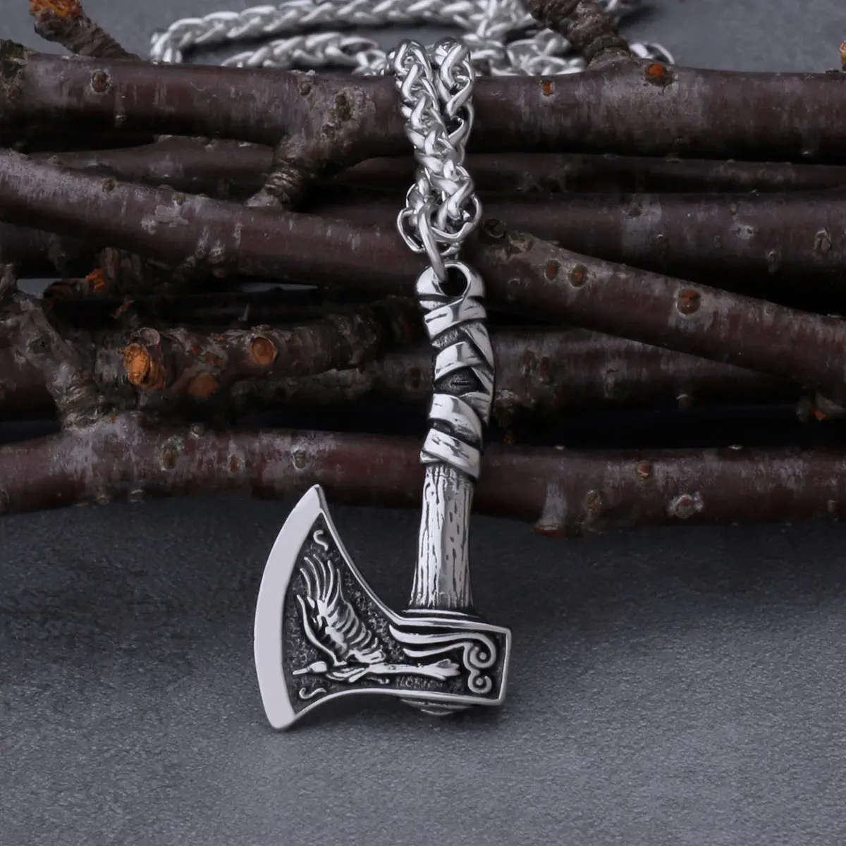 Viking Wolf Crow Axe Pendant Necklace Retro Slavic Odin Amulet Mens Fashion Charm Stainless Steel Necklace Jewelry Gift Viking Wolf Crow Axe Pendant Necklace Retro Slavic Odin Amulet Mens Fashion Charm Stainless Steel Necklace Jewelry Gift